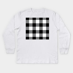 Black and White Buffalo Plaid Checkered Pattern Kids Long Sleeve T-Shirt